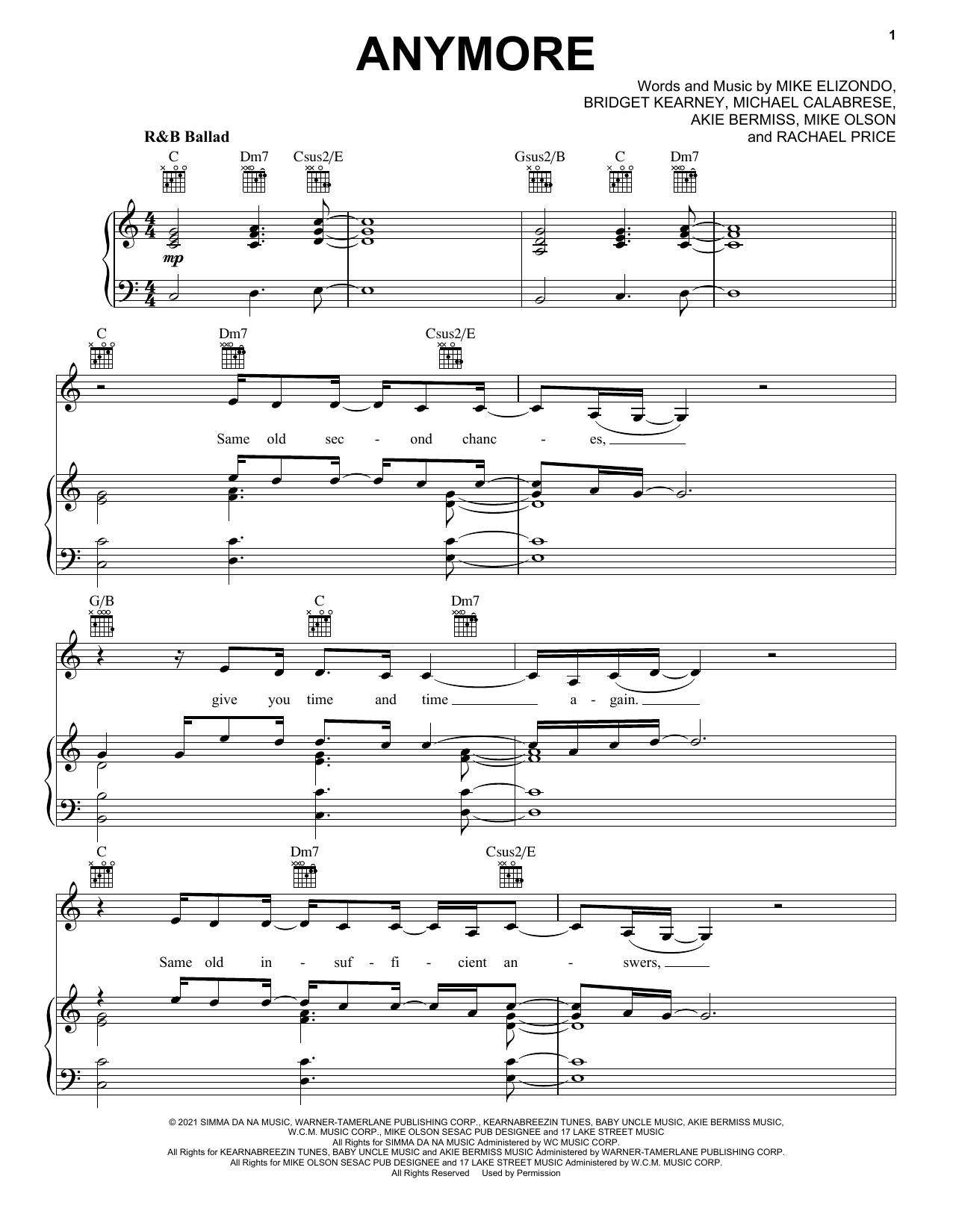 Learn to play Lake Street Dive Anymore sheet music for Piano, Vocal & Guitar Chords (Right-Hand Melody) in minutes. Price: 7.8900$ Lake Street Dive Anymore sheet music notes and chords arranged for Piano, Vocal & Guitar Chords (Right-Hand Melody)