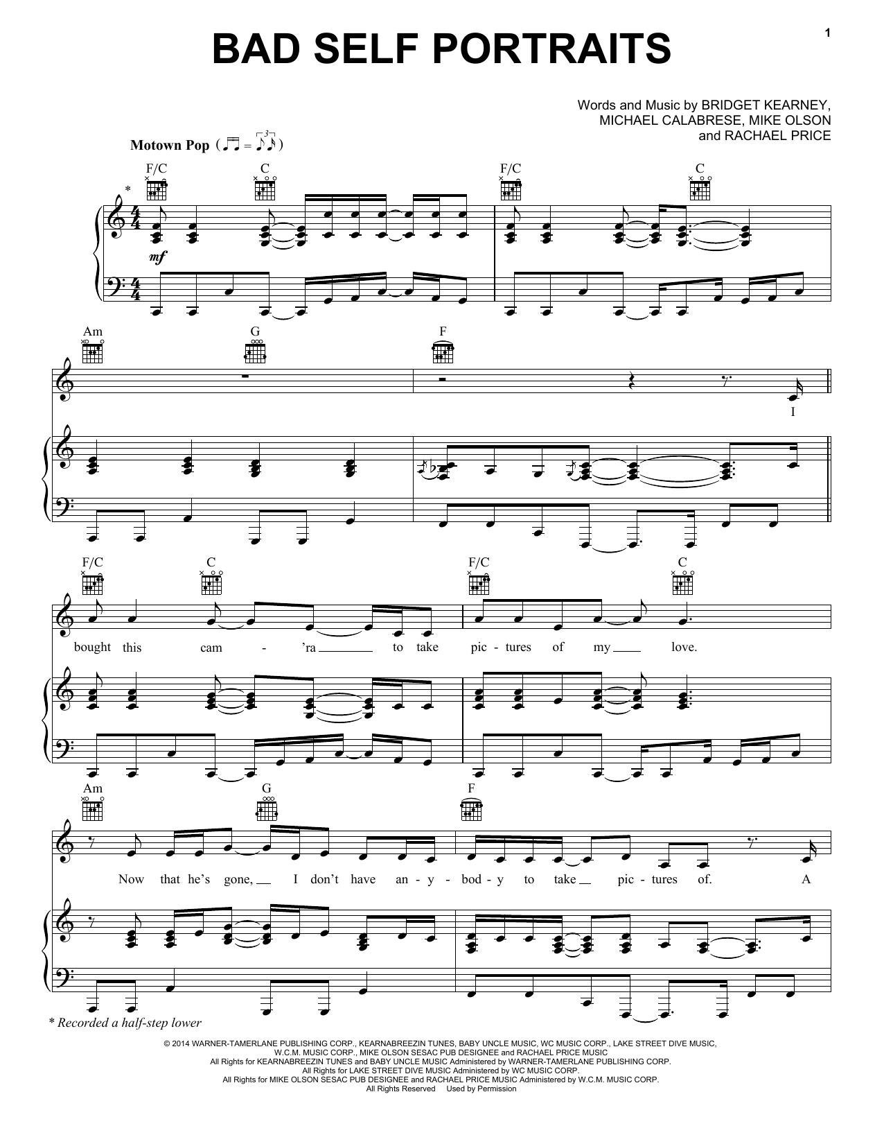 Lake Street Dive Bad Self Portraits sheet music notes and chords. Download Printable PDF.