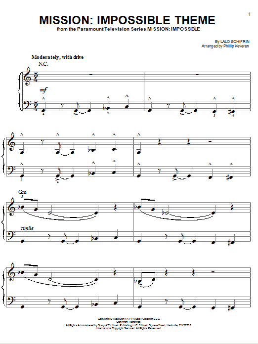 Lalo Schifrin Impossible Theme sheet music notes and chords. Download Printable PDF.