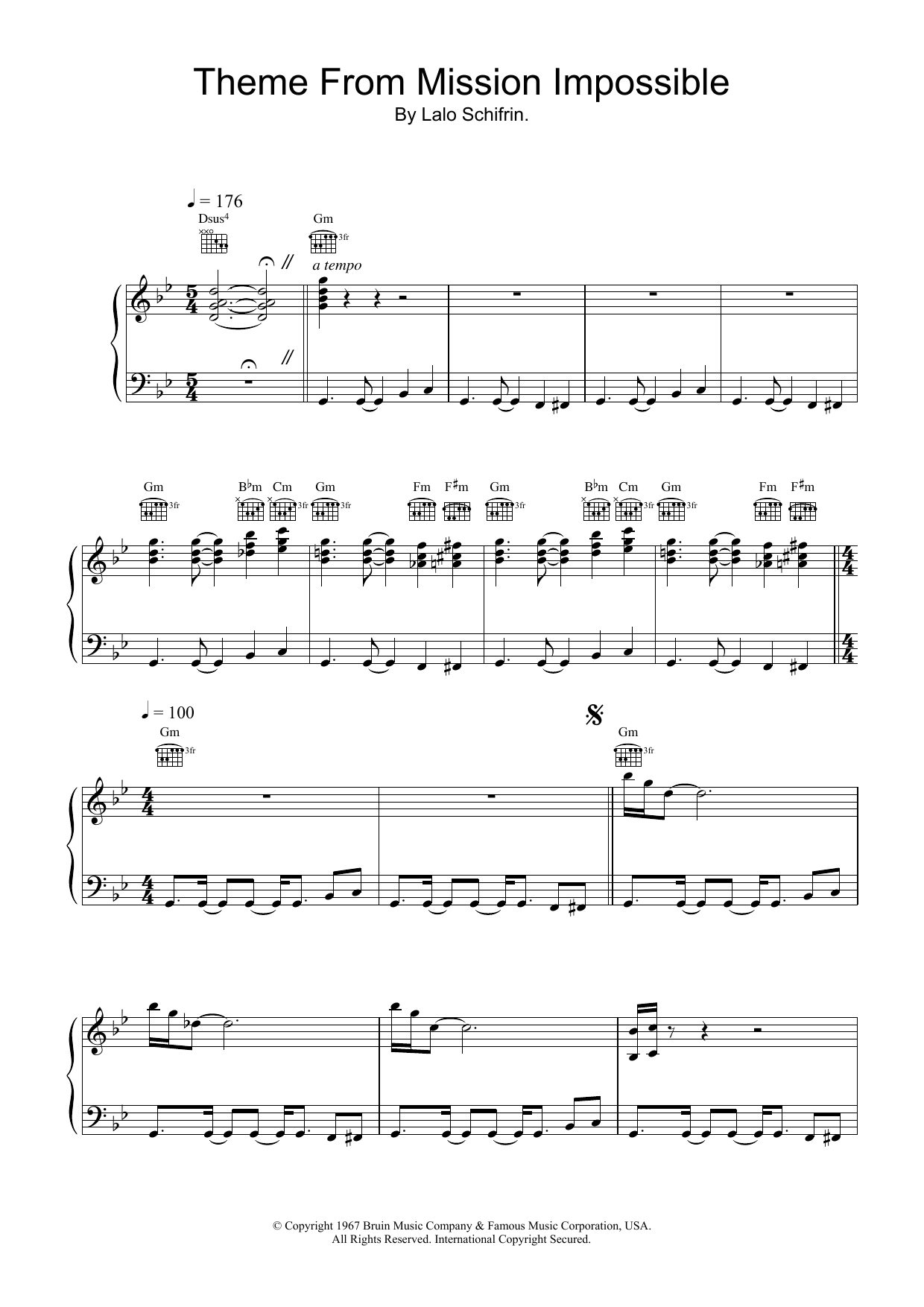 Lalo Schifrin Mission: Impossible Theme sheet music notes and chords. Download Printable PDF.