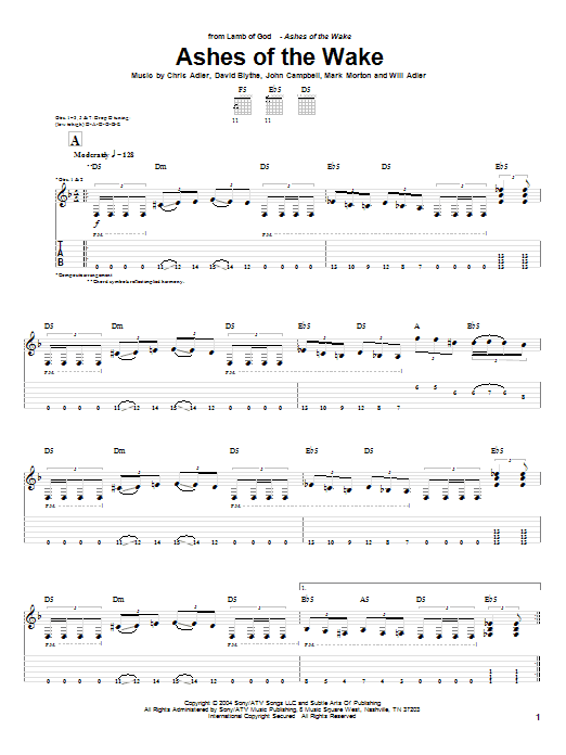 Learn to play Lamb of God Ashes Of The Wake sheet music for Guitar Tab in minutes. Price: 7.8900$ Lamb of God Ashes Of The Wake sheet music notes and chords arranged for Guitar Tab