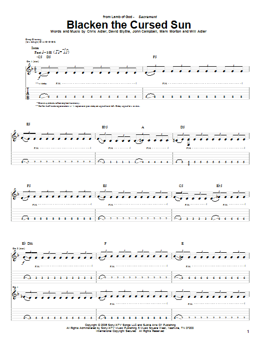 Learn to play Lamb of God Blacken The Cursed Sun sheet music for Guitar Tab in minutes. Price: 7.8900$ Lamb of God Blacken The Cursed Sun sheet music notes and chords arranged for Guitar Tab