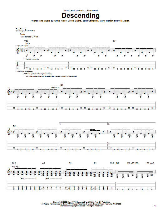 Learn to play Lamb of God Descending sheet music for Guitar Tab in minutes. Price: 7.8900$ Lamb of God Descending sheet music notes and chords arranged for Guitar Tab