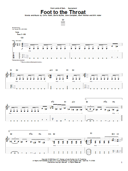 Learn to play Lamb of God Foot To The Throat sheet music for Guitar Tab in minutes. Price: 7.8900$ Lamb of God Foot To The Throat sheet music notes and chords arranged for Guitar Tab