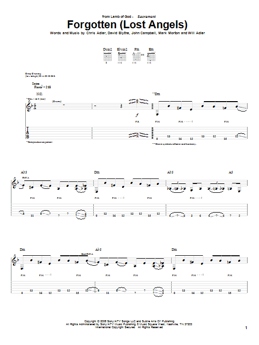 Learn to play Lamb of God Forgotten (Lost Angels) sheet music for Guitar Tab in minutes. Price: 7.8900$ Lamb of God Forgotten (Lost Angels) sheet music notes and chords arranged for Guitar Tab