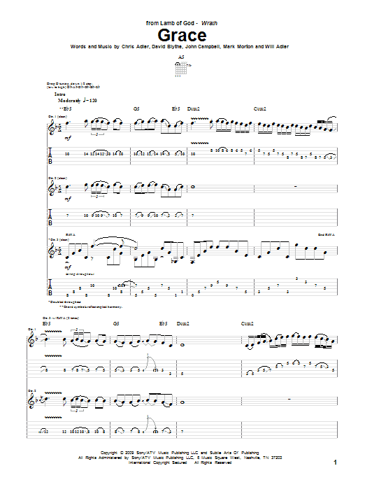 Learn to play Lamb of God Grace sheet music for Guitar Tab in minutes. Price: 7.8900$ Lamb of God Grace sheet music notes and chords arranged for Guitar Tab