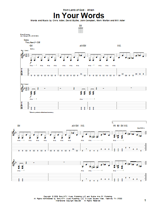 Learn to play Lamb of God In Your Words sheet music for Guitar Tab in minutes. Price: 7.8900$ Lamb of God In Your Words sheet music notes and chords arranged for Guitar Tab