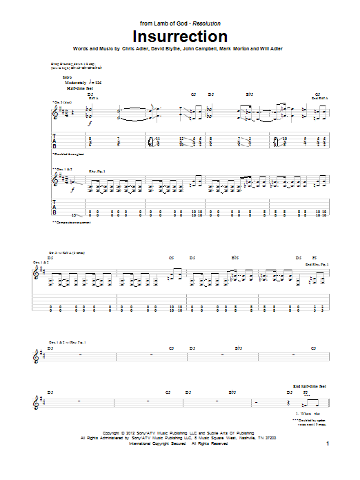 Learn to play Lamb of God Insurrection sheet music for Guitar Tab in minutes. Price: 7.8900$ Lamb of God Insurrection sheet music notes and chords arranged for Guitar Tab