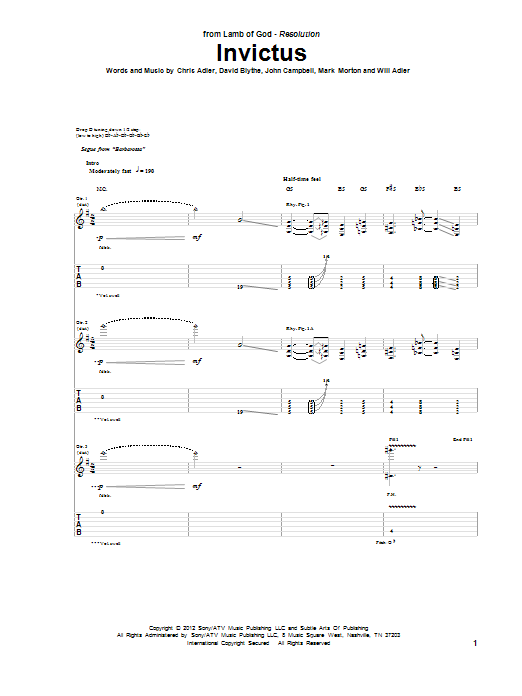 Lamb of God Invictus sheet music notes and chords arranged for Guitar Tab