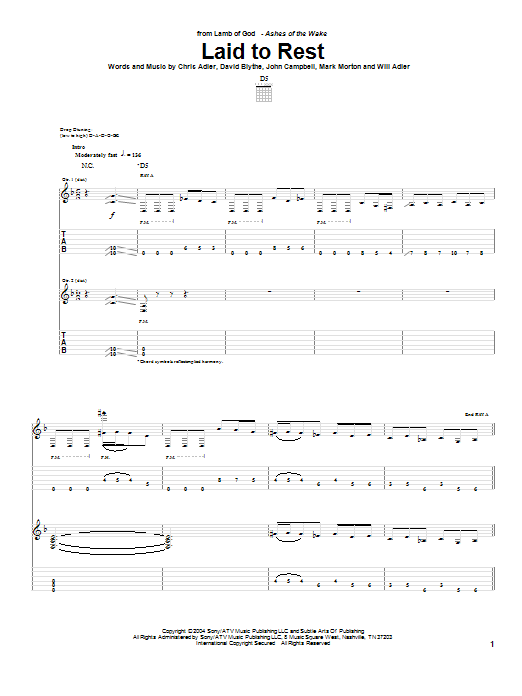 Lamb Of God Laid To Rest sheet music notes and chords. Download Printable PDF.