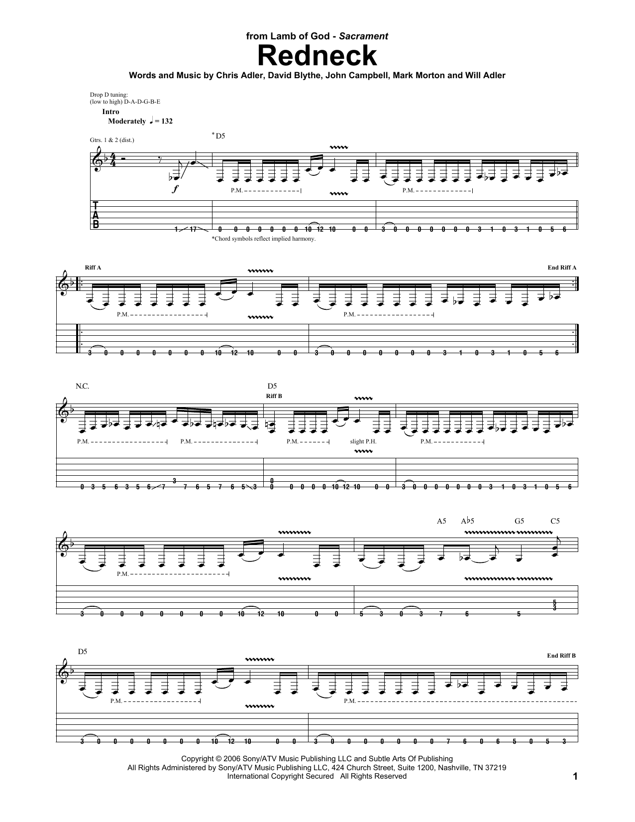 Lamb of God Redneck sheet music notes and chords. Download Printable PDF.