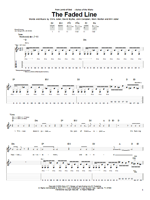 Learn to play Lamb of God The Faded Line sheet music for Guitar Tab in minutes. Price: 7.8900$ Lamb of God The Faded Line sheet music notes and chords arranged for Guitar Tab