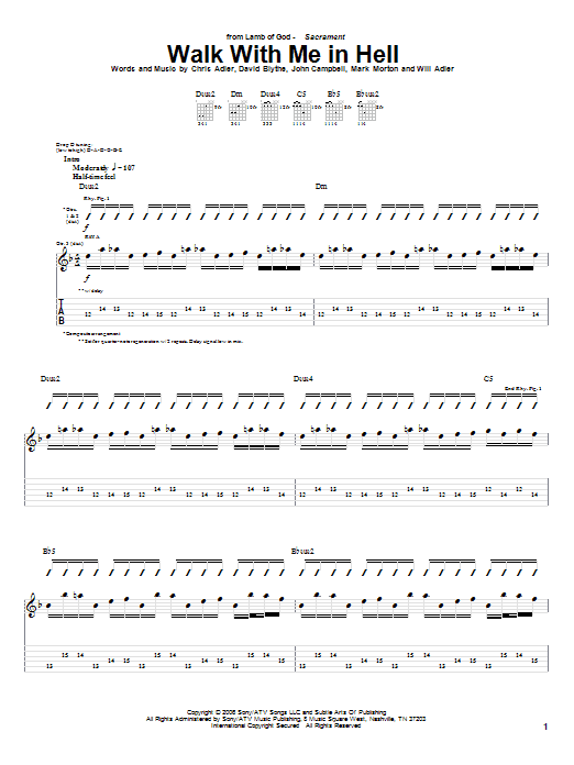 Learn to play Lamb of God Walk With Me In Hell sheet music for Guitar Tab in minutes. Price: 7.8900$ Lamb of God Walk With Me In Hell sheet music notes and chords arranged for Guitar Tab