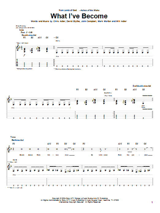 Learn to play Lamb of God What I've Become sheet music for Guitar Tab in minutes. Price: 7.8900$ Lamb of God What I've Become sheet music notes and chords arranged for Guitar Tab