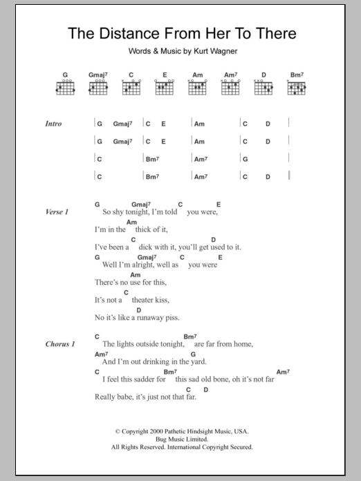 Learn to play Lambchop The Distance From Her To There sheet music for Guitar Chords/Lyrics in minutes. Price: 4.4900$ Lambchop The Distance From Her To There sheet music notes and chords arranged for Guitar Chords/Lyrics