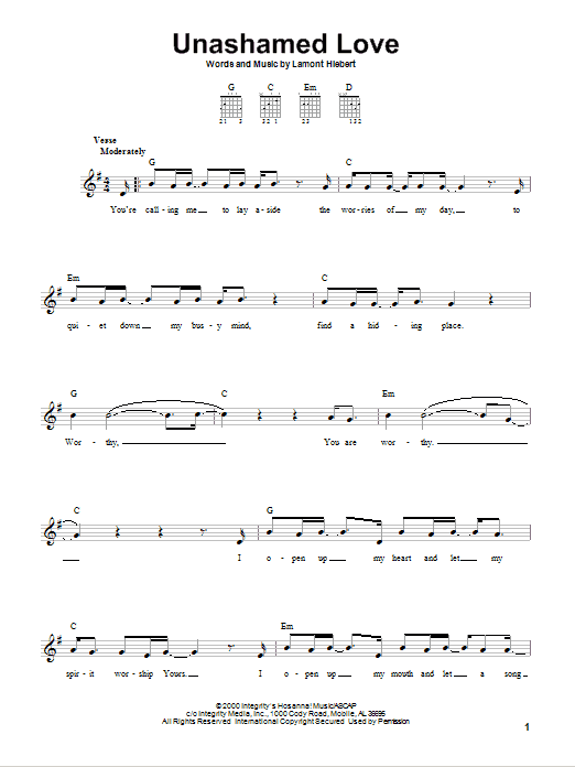 Lamont Hiebert Unashamed Love sheet music notes and chords. Download Printable PDF.