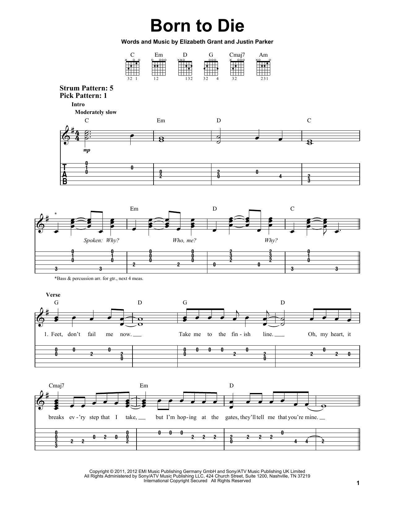 Lana Del Ray Born To Die sheet music notes and chords. Download Printable PDF.