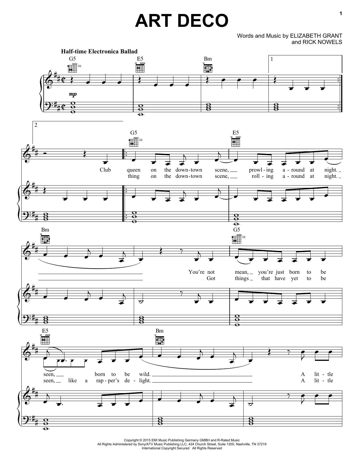 Lana Del Rey Art Deco sheet music notes and chords. Download Printable PDF.