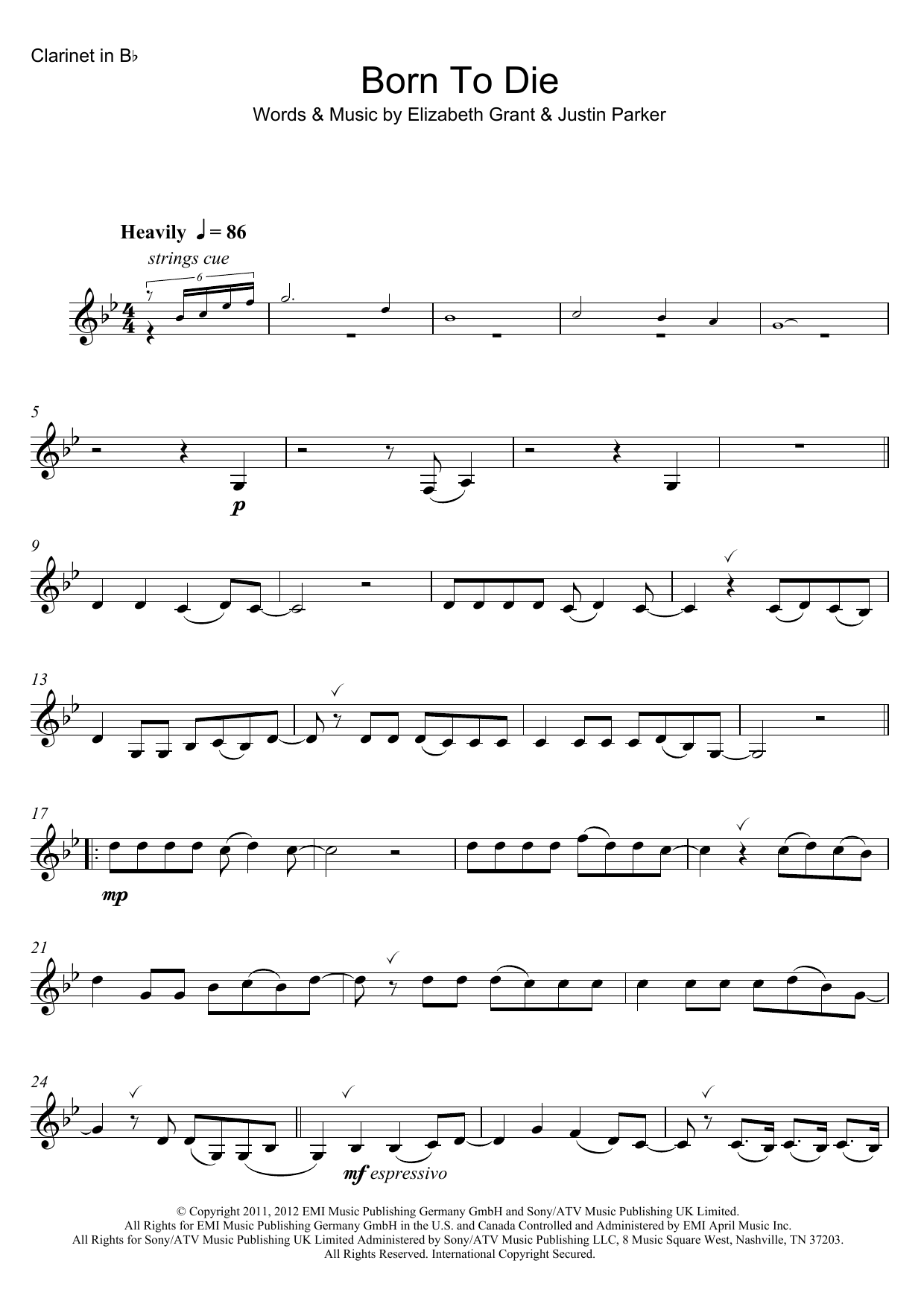 Lana Del Rey Born To Die sheet music notes and chords. Download Printable PDF.