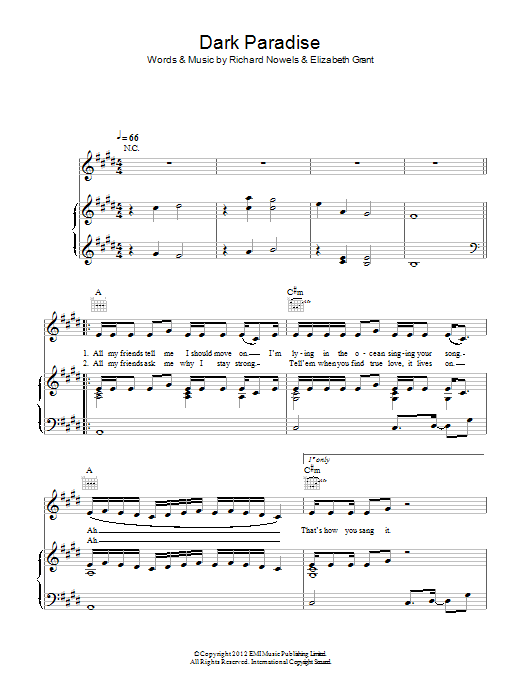 Lana Del Rey Dark Paradise sheet music notes and chords. Download Printable PDF.