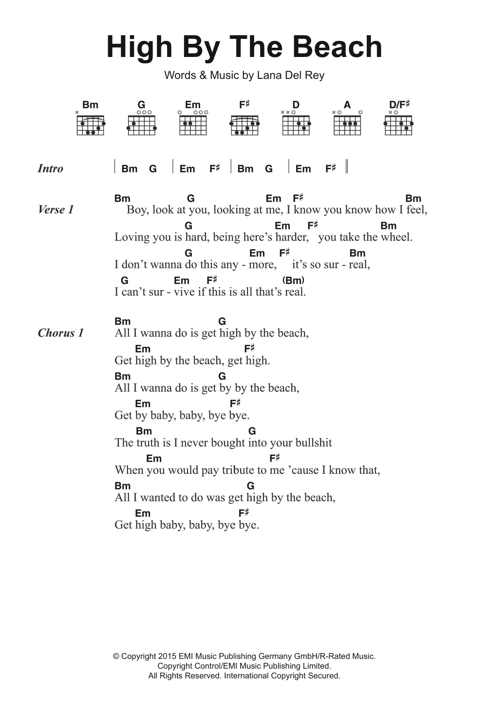 Lana Del Rey High By The Beach sheet music notes and chords. Download Printable PDF.