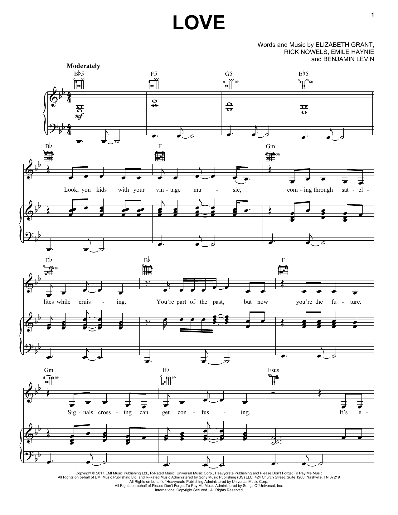 Lana Del Rey Love sheet music notes and chords. Download Printable PDF.