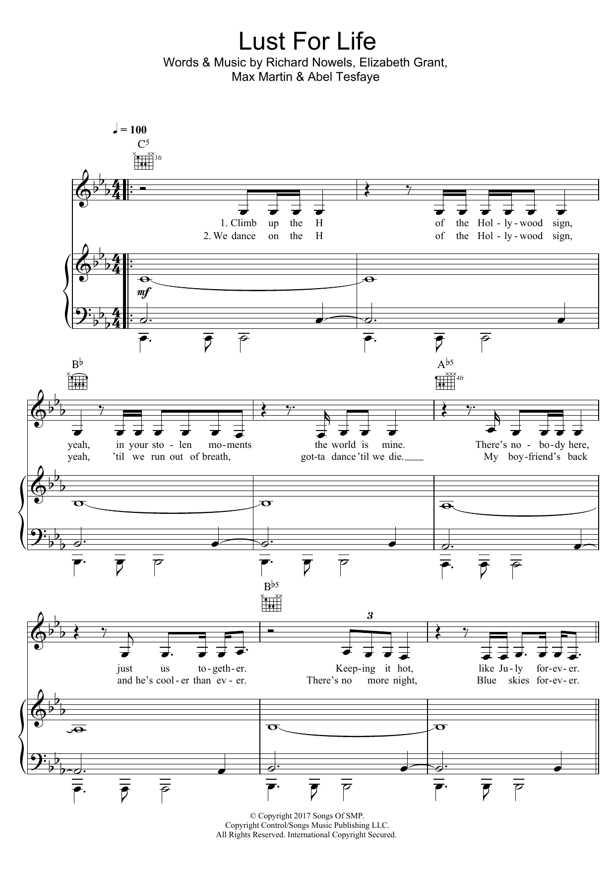 Lana Del Rey Lust For Life (feat. The Weeknd) sheet music notes and chords arranged for Piano, Vocal & Guitar Chords