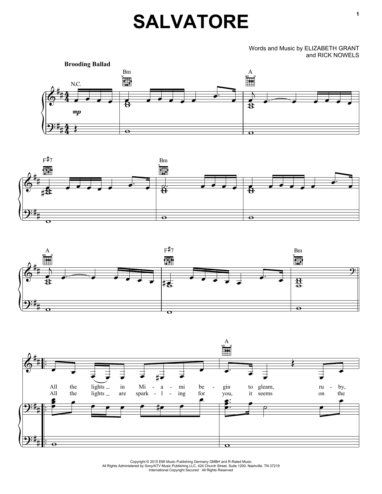 Lana Del Rey Salvatore sheet music notes and chords. Download Printable PDF.