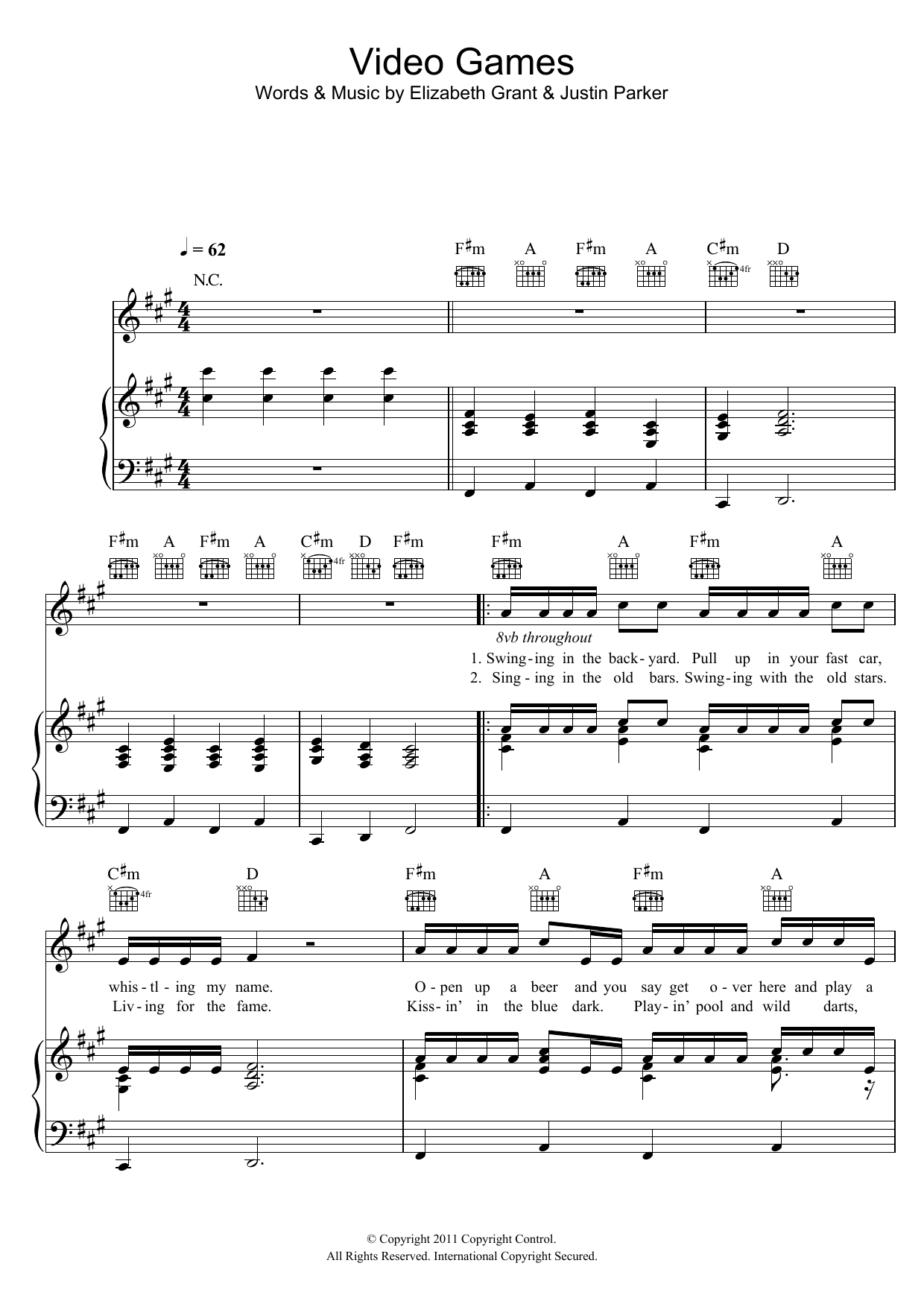 Lana Del Rey Video Games sheet music notes and chords. Download Printable PDF.