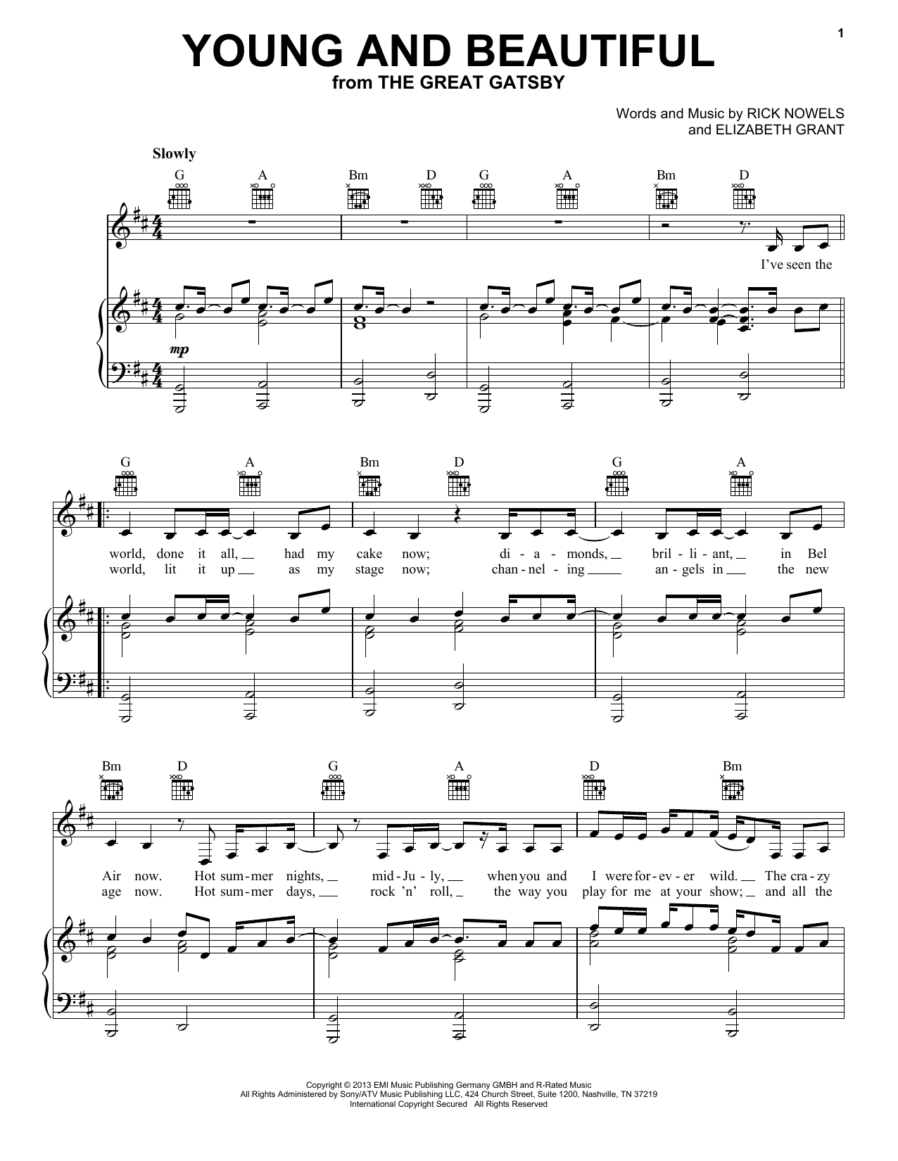 Lana Del Rey Young And Beautiful sheet music notes and chords. Download Printable PDF.