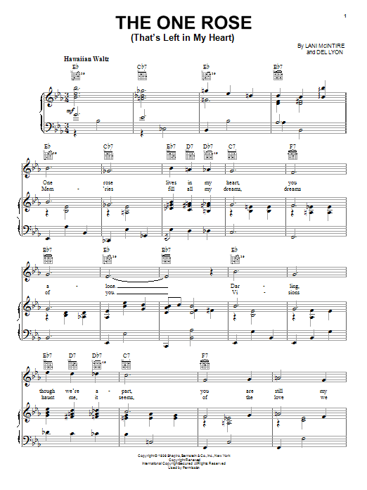 Lani McIntire The One Rose (That's Left In My Heart) sheet music notes and chords arranged for Piano, Vocal & Guitar Chords (Right-Hand Melody)