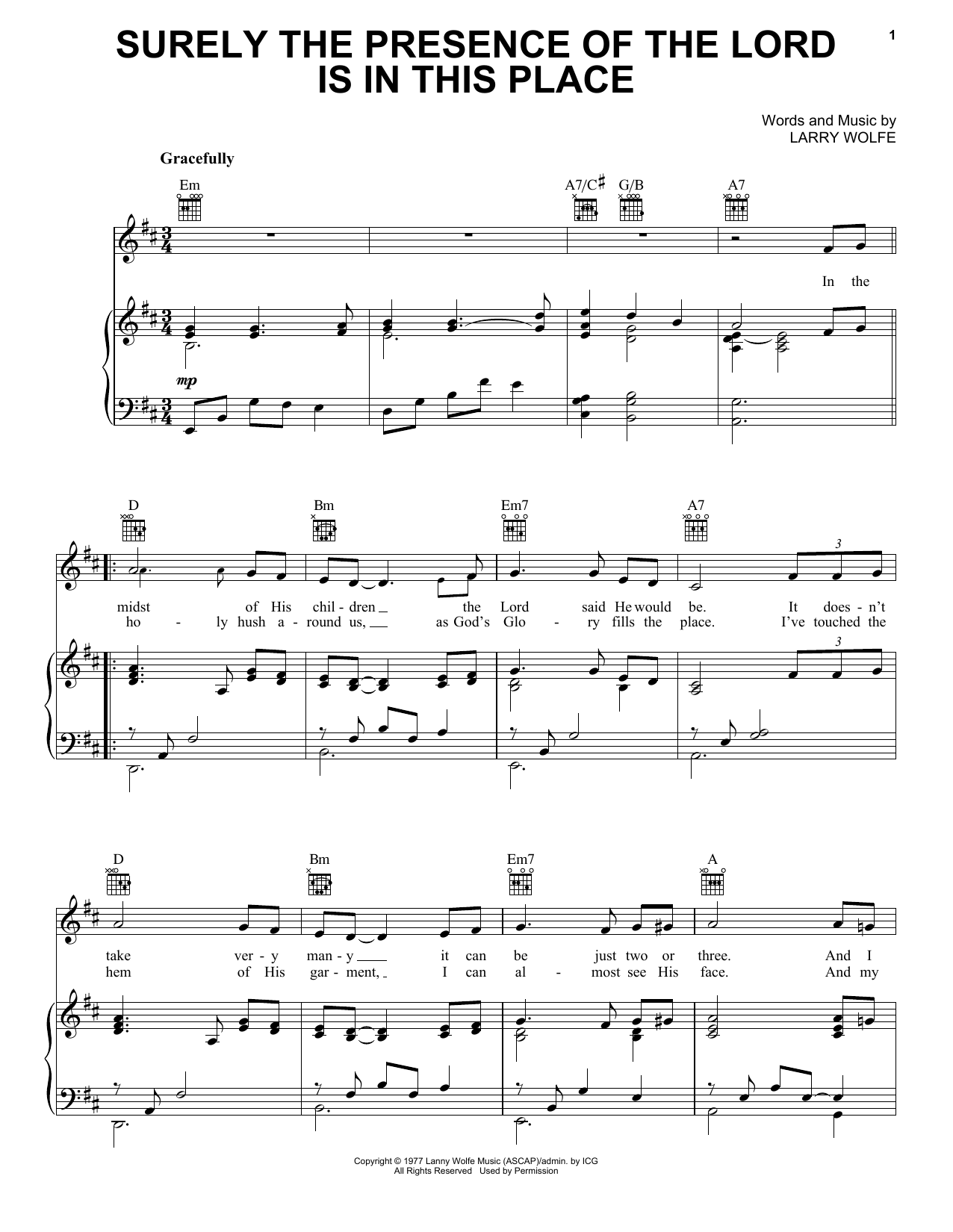 Lanny Wolfe Surely The Presence Of The Lord Is In This Place sheet music notes and chords. Download Printable PDF.