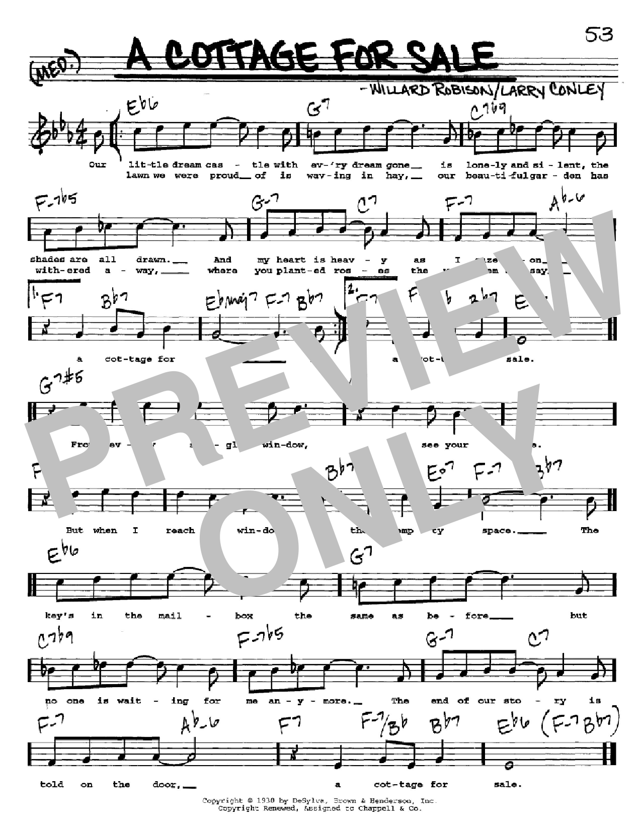 Learn to play Larry Conley A Cottage For Sale sheet music for Real Book – Melody, Lyrics & Chords in minutes. Price: 5.9900$ Larry Conley A Cottage For Sale sheet music notes and chords arranged for Real Book – Melody, Lyrics & Chords