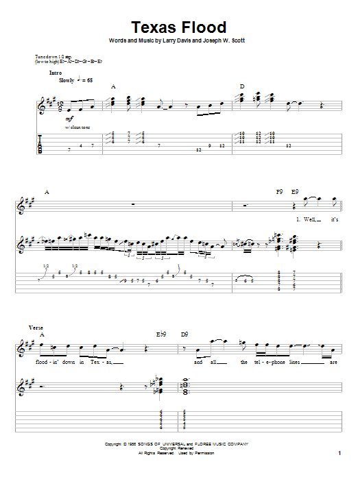 Larry Davis Texas Flood sheet music notes and chords. Download Printable PDF.