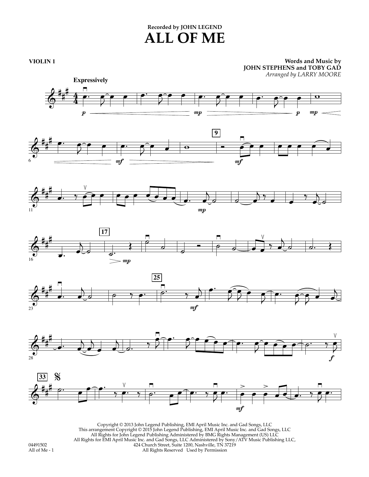 Learn to play Larry Moore All of Me - Violin 1 sheet music for String Quartet in minutes. Price: 7.8900$ Larry Moore All of Me - Violin 1 sheet music notes and chords arranged for String Quartet