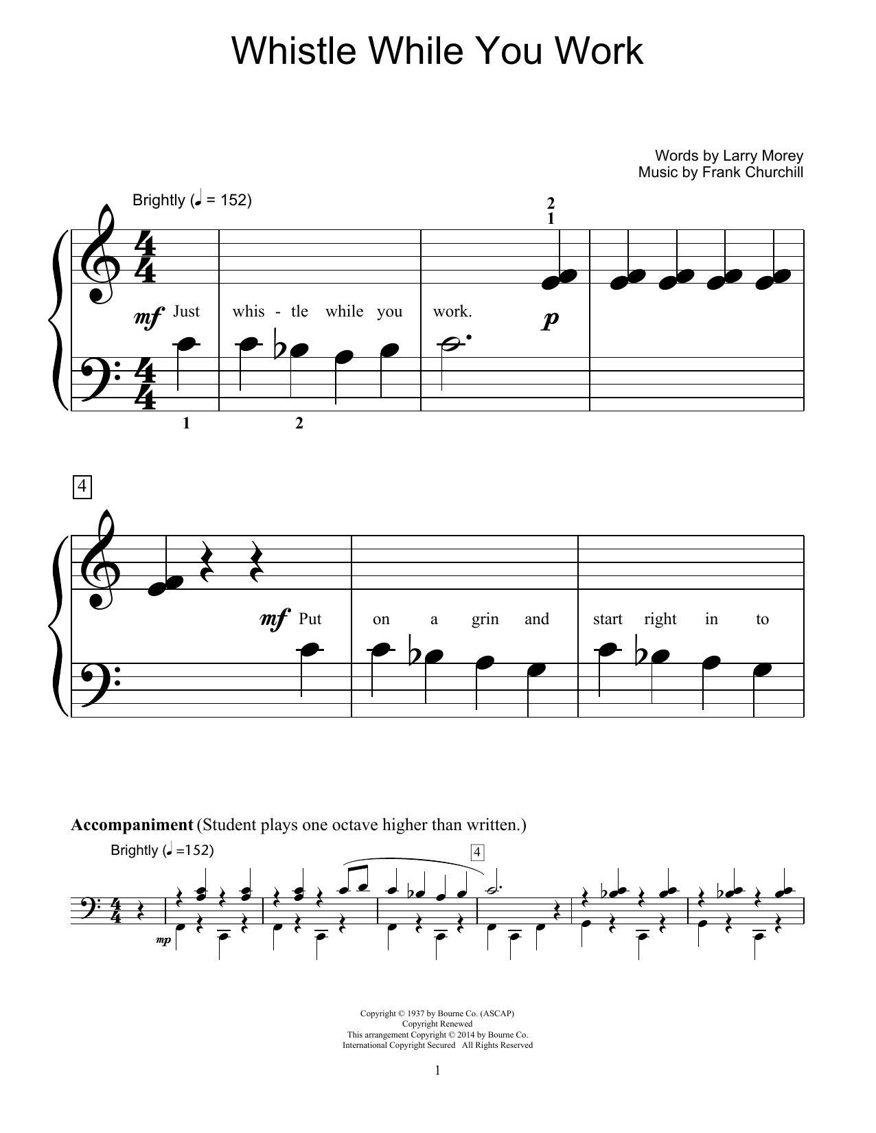 Learn to play Frank Churchill Whistle While You Work sheet music for Educational Piano in minutes. Price: 6.9900$ Frank Churchill Whistle While You Work sheet music notes and chords arranged for Educational Piano
