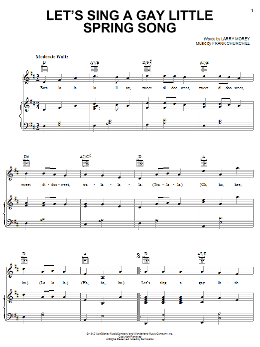 Larry Morey Let's Sing A Gay Little Spring Song (from Bambi II) sheet music notes and chords arranged for Piano, Vocal & Guitar Chords (Right-Hand Melody)