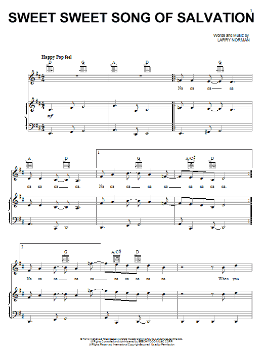 Larry Norman Sweet Sweet Song Of Salvation sheet music notes and chords arranged for Piano, Vocal & Guitar Chords (Right-Hand Melody)