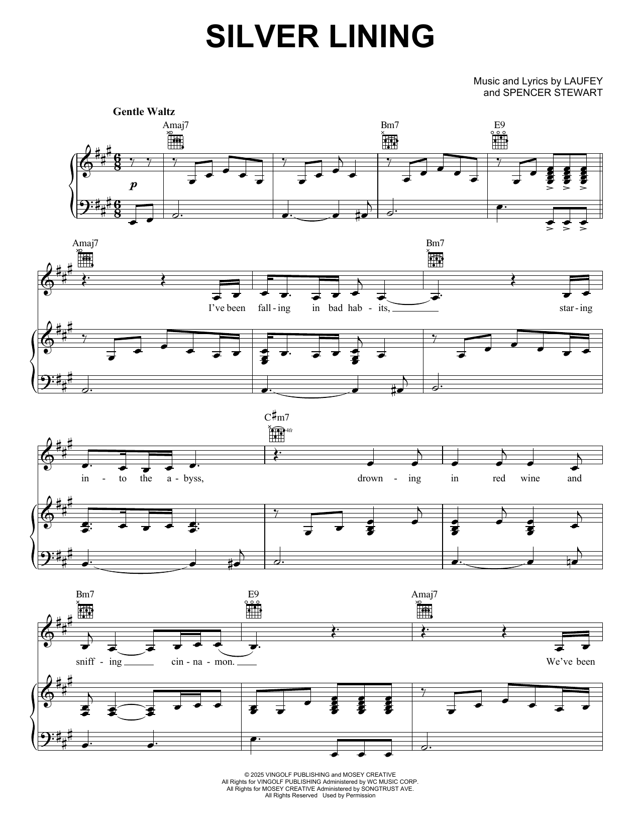 Learn to play Laufey Silver Lining sheet music for Piano, Vocal & Guitar Chords (Right-Hand Melody) in minutes. Price: 7.8900$ Laufey Silver Lining sheet music notes and chords arranged for Piano, Vocal & Guitar Chords (Right-Hand Melody)