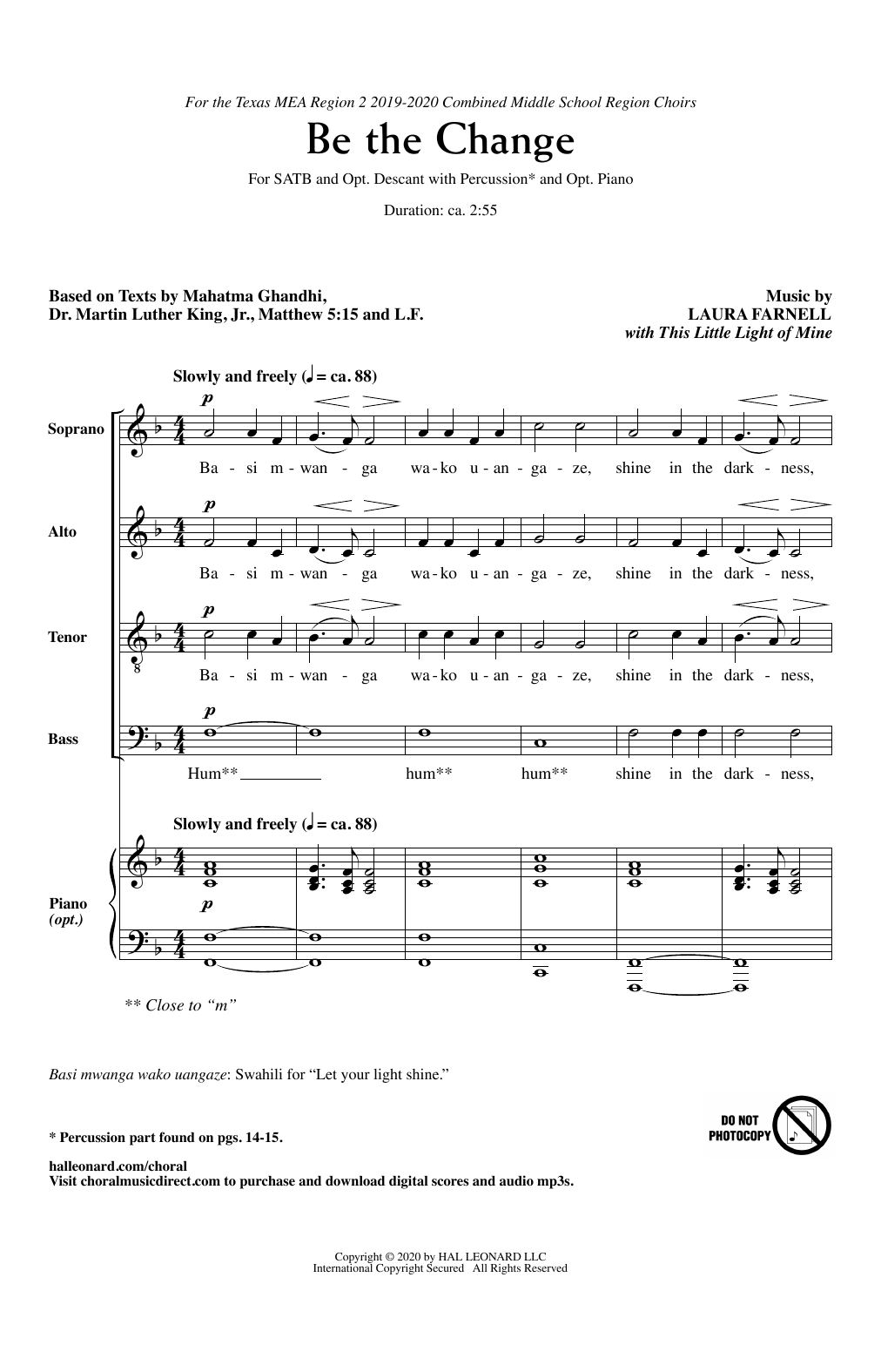 Laura Farnell Be The Change sheet music notes and chords. Download Printable PDF.