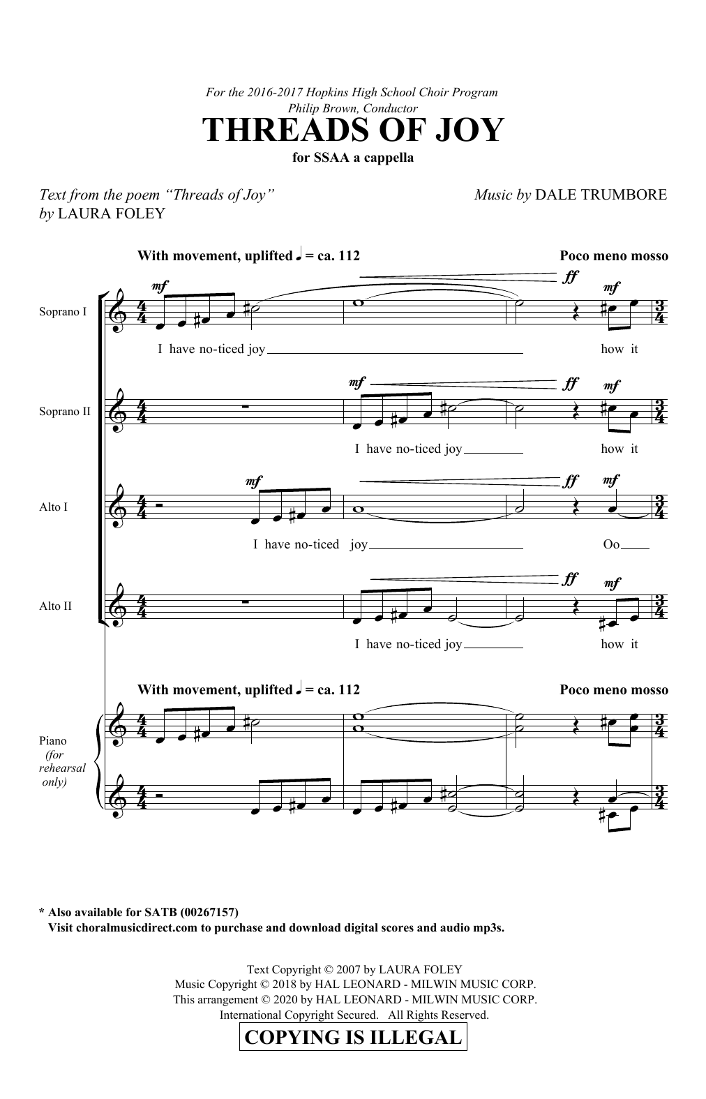 Laura Foley and Dale Trumbore Threads Of Joy sheet music notes and chords. Download Printable PDF.