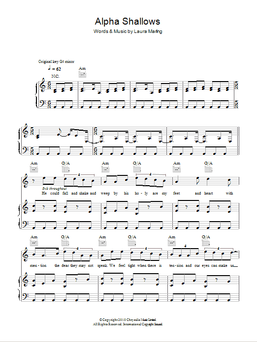 Laura Marling Alpha Shallows sheet music notes and chords arranged for Piano, Vocal & Guitar Chords