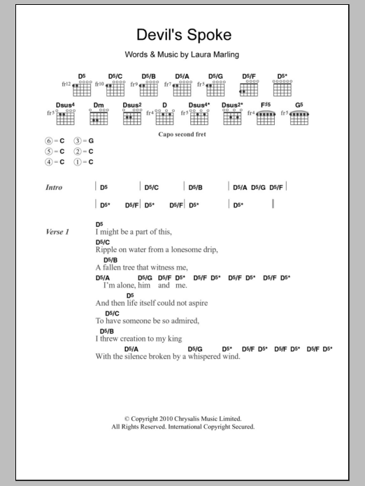 Laura Marling Devil's Spoke sheet music notes and chords arranged for Piano, Vocal & Guitar Chords