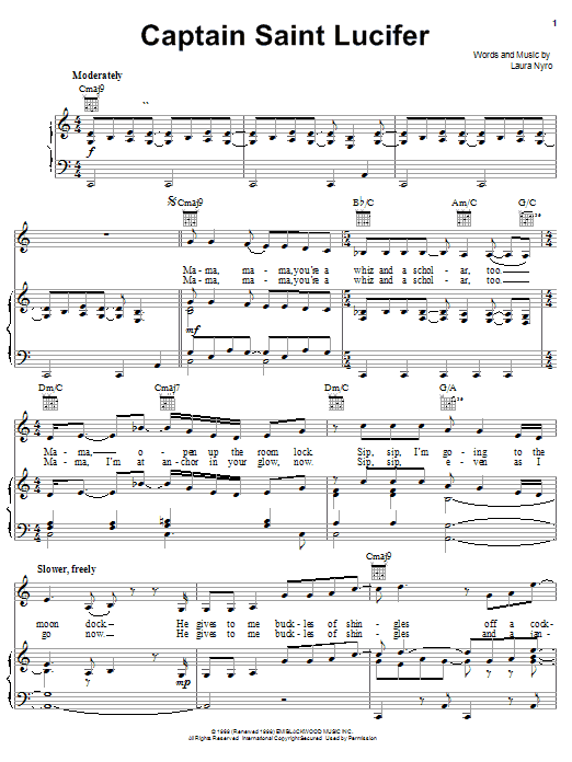 Learn to play Laura Nyro Captain Saint Lucifer sheet music for Piano, Vocal & Guitar Chords (Right-Hand Melody) in minutes. Price: 7.8900$ Laura Nyro Captain Saint Lucifer sheet music notes and chords arranged for Piano, Vocal & Guitar Chords (Right-Hand Melody)