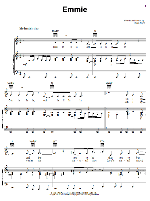 Laura Nyro Emmie sheet music notes and chords arranged for Piano, Vocal & Guitar Chords (Right-Hand Melody)