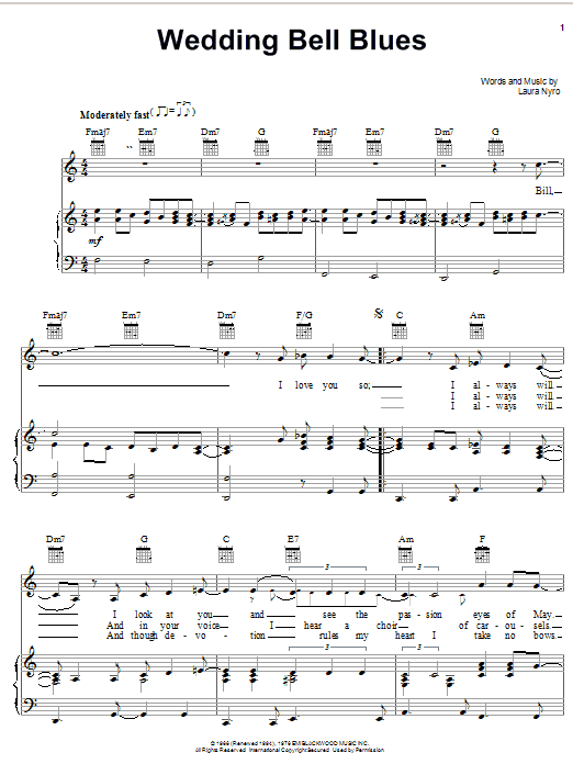 Laura Nyro Wedding Bell Blues sheet music notes and chords. Download Printable PDF.