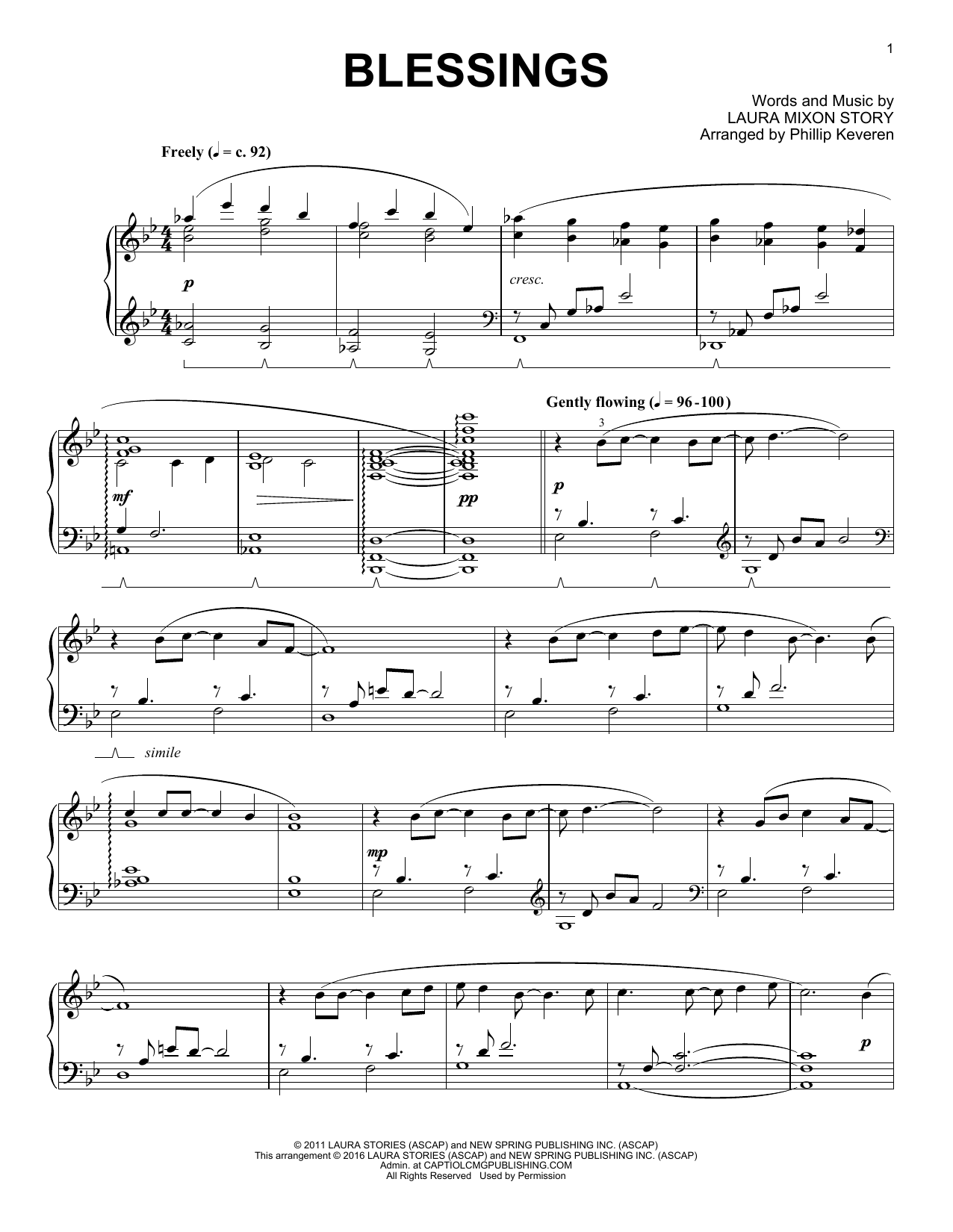 Phillip Keveren Blessings sheet music notes and chords arranged for Easy Piano