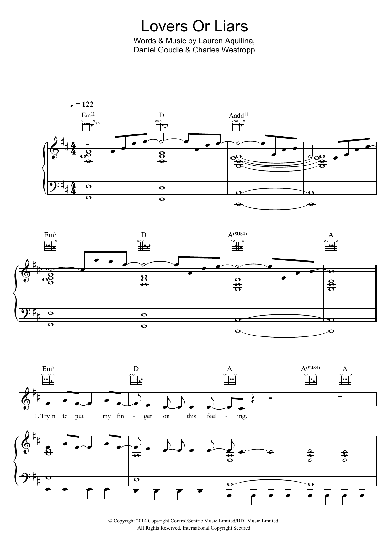 Learn to play Lauren Aquilina Lovers Or Liars sheet music for Piano, Vocal & Guitar Chords in minutes. Price: 7.8900$ Lauren Aquilina Lovers Or Liars sheet music notes and chords arranged for Piano, Vocal & Guitar Chords