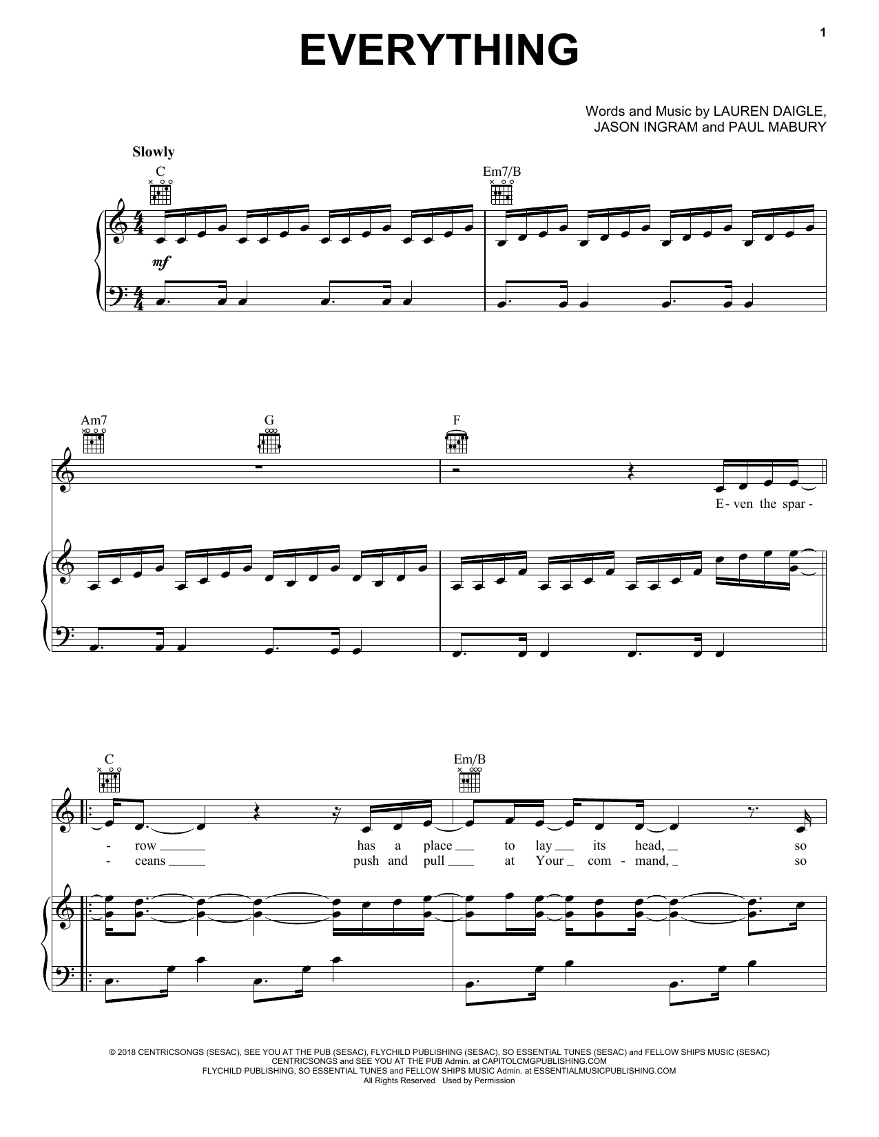 Lauren Daigle Everything sheet music notes and chords. Download Printable PDF.