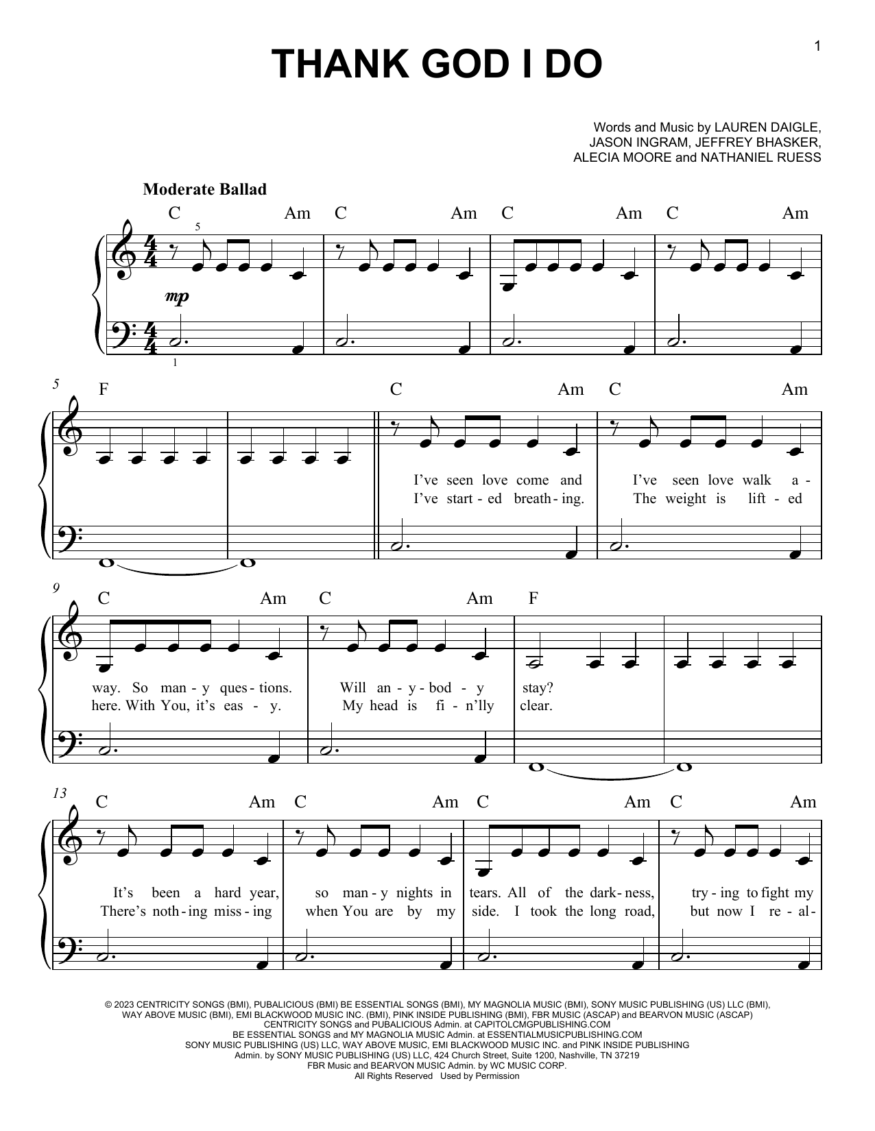 Lauren Daigle Thank God I Do sheet music notes and chords. Download Printable PDF.